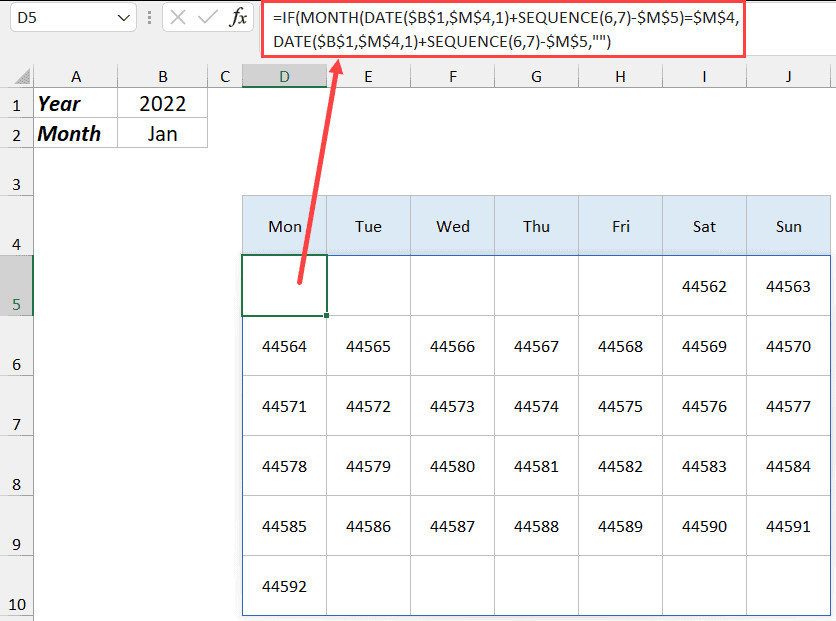 Áp dụng công thức mảng để tạo lưới lịch tự động