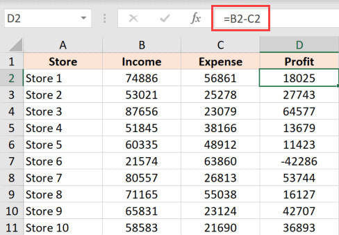 Bảng dữ liệu Excel với cột công thức cần được bảo vệ và ẩn đi