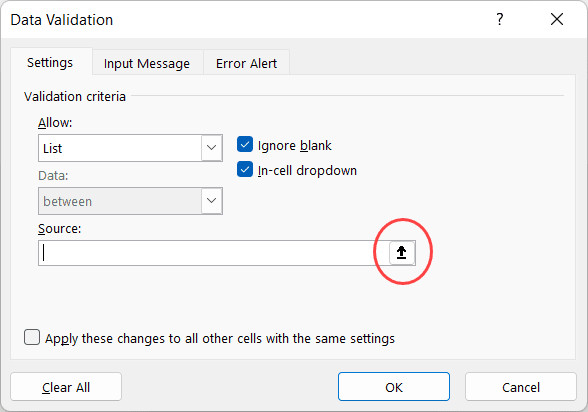 Biểu tượng chọn vùng dữ liệu nguồn trong hộp thoại