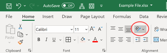 Biểu tượng Orientation hình chữ ab nằm trong nhóm Alignment trên thanh Ribbon