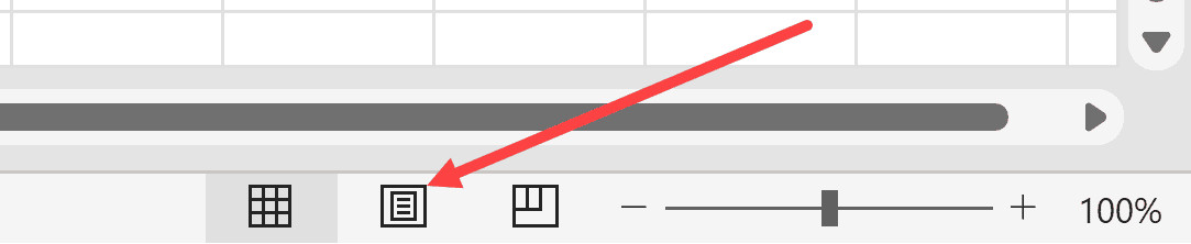 Biểu tượng Page Layout nằm ở góc dưới bên phải thanh trạng thái Excel