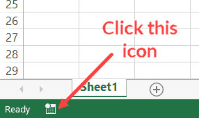 Biểu tượng Record Macro ở góc trái bên dưới
