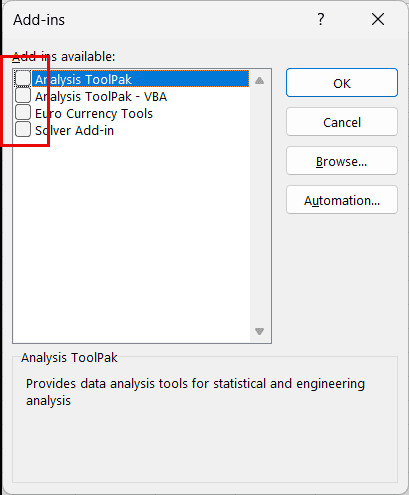 Bỏ chọn các Add-in không cần thiết và nhấn OK