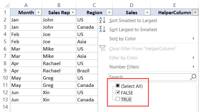 Bỏ chọn các tùy chọn và chỉ giữ lại giá trị FALSE