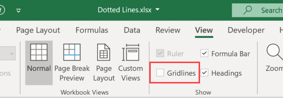 Bỏ chọn ô Gridlines để ẩn đường lưới