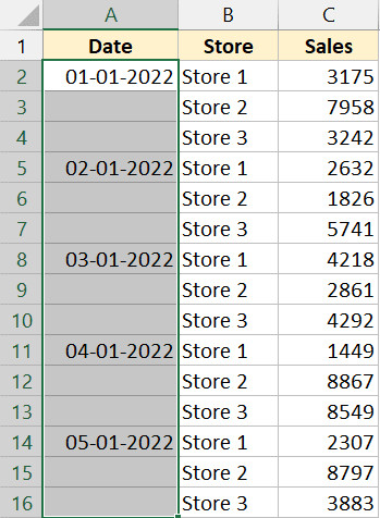 Bôi đen cột dữ liệu chứa các khoảng trống