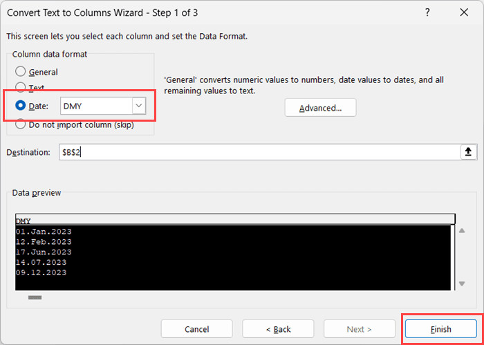Bước 3 chọn định dạng Date và cấu trúc ngày tháng tương ứng