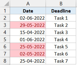 Các ngày của tháng trước đã được tô màu