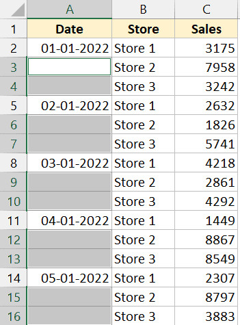 Các ô trống đã được chọn đồng loạt