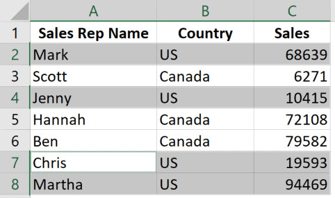Các vùng dữ liệu rời rạc đã được chọn cùng lúc