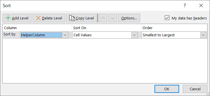 Cài đặt sắp xếp để chèn dòng trống sau mỗi 2 dòng dữ liệu