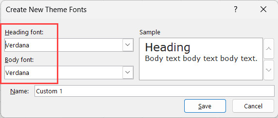 Cấu hình font cho tiêu đề và nội dung trong hộp thoại tạo theme
