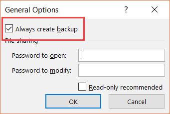 Check the Always Create Backup option