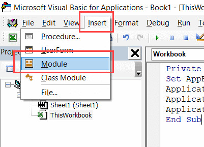 Chèn Module mới để chứa các thủ tục tô màu