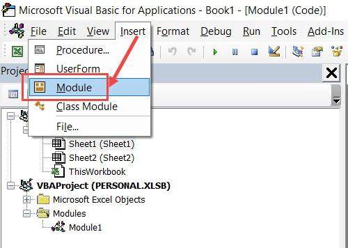 Chèn Module mới trong giao diện Visual Basic Editor