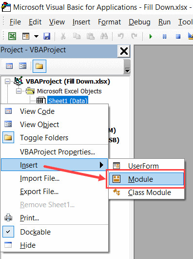 Chèn Module mới vào Project Explorer