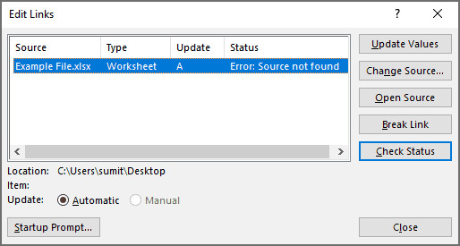 Chỉnh sửa liên kết để sửa tham chiếu bị hỏng