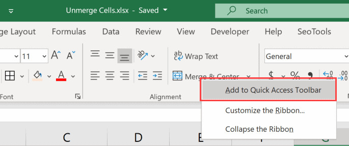 Chọn Add to Quick Access Toolbar từ menu chuột phải