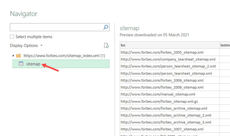 Chọn bảng Sitemap trong cửa sổ Navigator để chuẩn bị nhập liệu