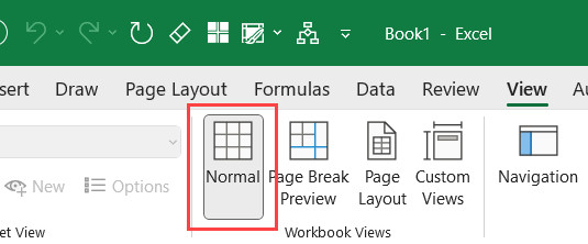 Chọn biểu tượng Normal View trong nhóm Workbook Views