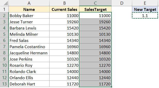 Chọn các ô muốn thực hiện phép nhân
