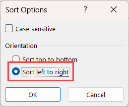Chọn chế độ sắp xếp Sort left to right