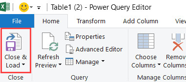 Chọn Close and Load để xuất dữ liệu về Excel