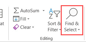Chọn công cụ Find and Select trên thanh Ribbon