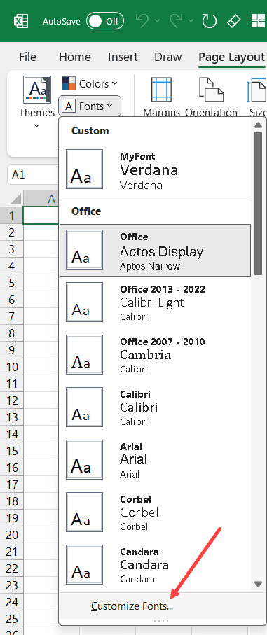 Chọn Customize Fonts để tạo bộ font tùy chỉnh mới