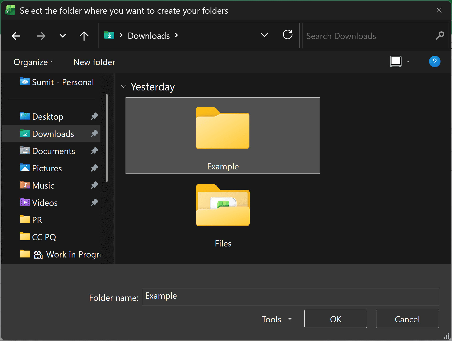 Chọn đường dẫn thư mục đích để lưu các folder mới