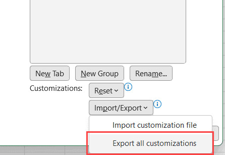 Chọn Export all customizations để xuất file