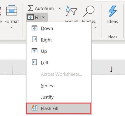 Chọn Flash Fill trong menu Fill