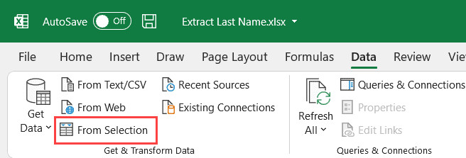 Chọn From Selection trong tab Data