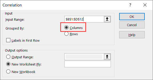 Chọn Grouped by Columns