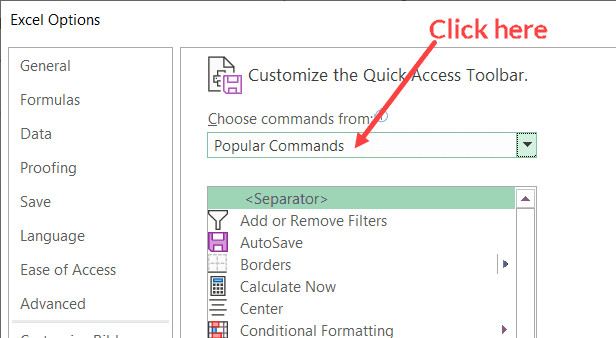 Chọn Macros từ danh sách lệnh