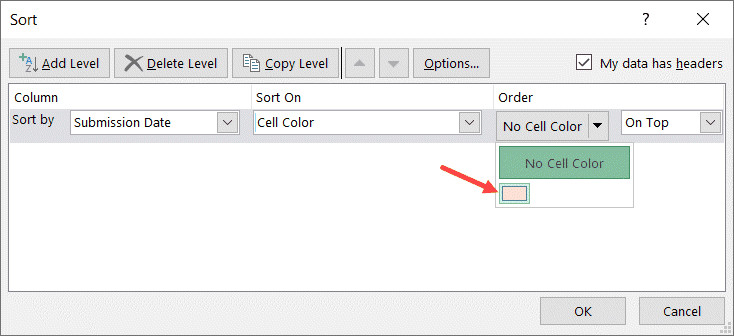 Chọn màu sắc muốn sắp xếp ưu tiên