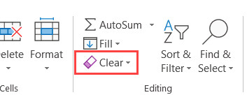 Chọn menu thả xuống của công cụ Clear trong nhóm Editing