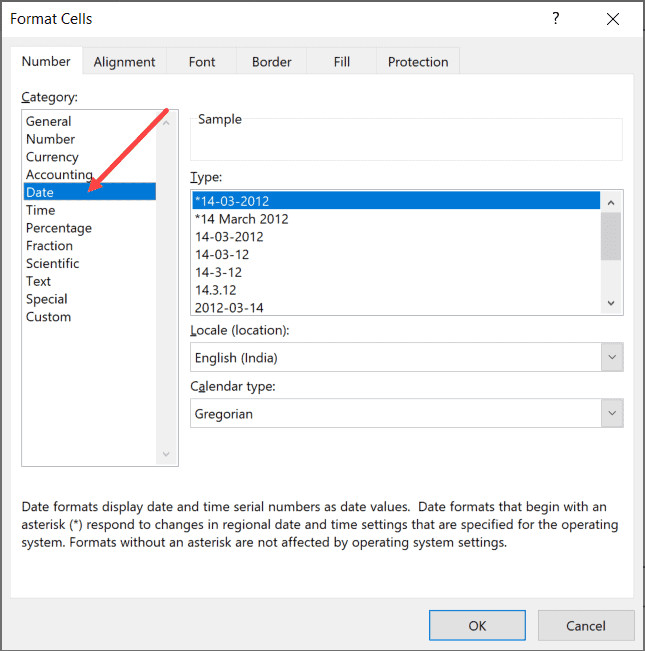 Chọn mục Date trong danh sách Category bên trái