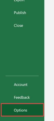 Chọn nút Options để mở cài đặt Excel
