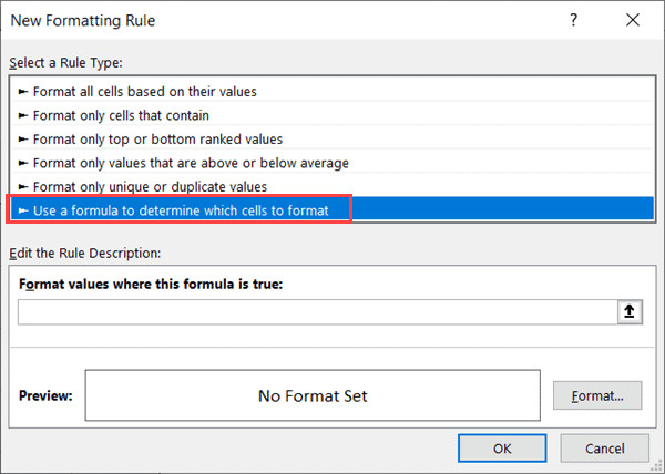 Chọn quy tắc định dạng bằng công thức tùy chỉnh