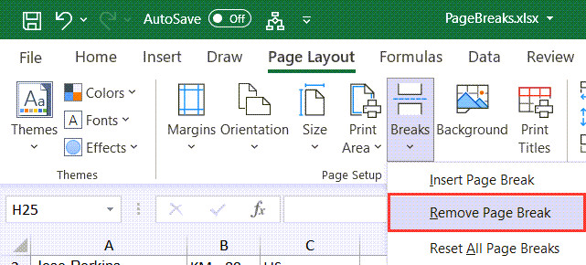 Chọn Remove Page Break để xóa dấu ngắt