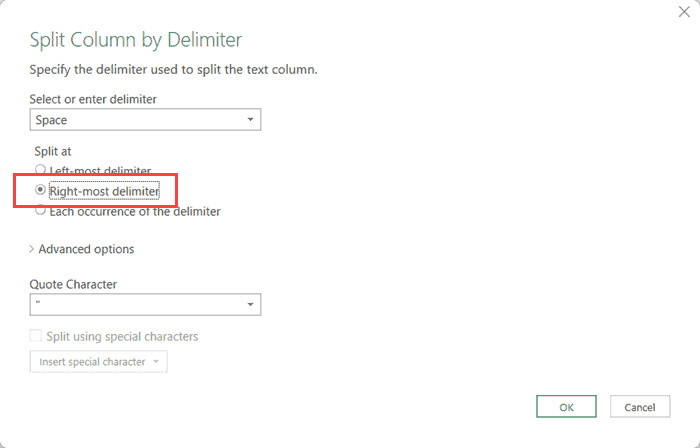 Chọn Right-most delimiter