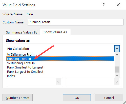 Chọn Running Total In