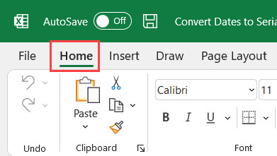 Chọn tab Home trên thanh công cụ Excel