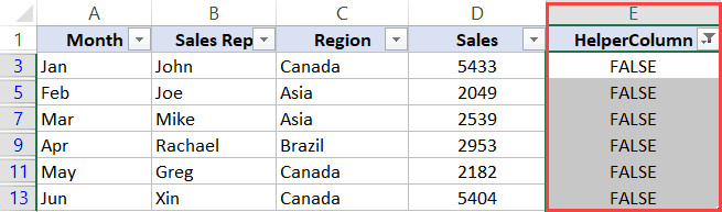 Chọn tất cả các ô trong cột phụ sau khi lọc