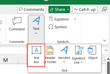 Chọn Text Box từ menu thả xuống