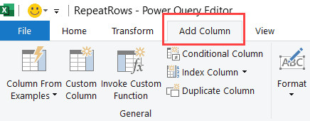 Chọn thẻ Add Column trong Power Query