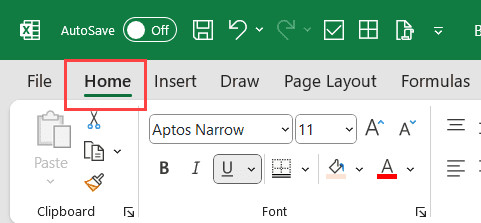 Chọn thẻ Home trên thanh công cụ Ribbon của Excel