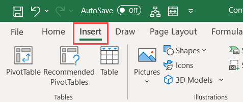 Chọn thẻ Insert trên thanh Ribbon của Excel