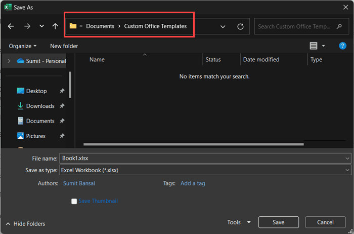 Chọn thư mục Custom Office Templates trong Documents để lưu mẫu